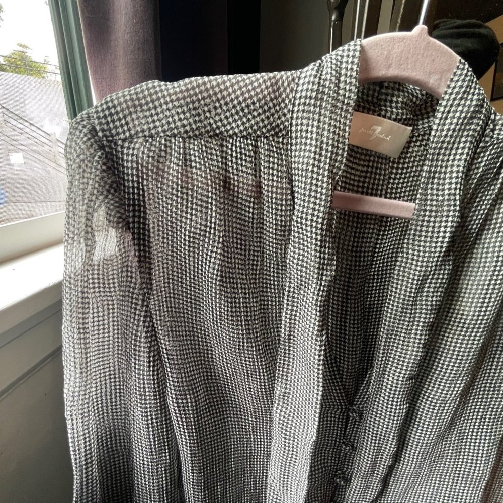 7 For All Mankind Houndstooth Chiffon Tie Neck Silk Blouse - Picture 11 of 11